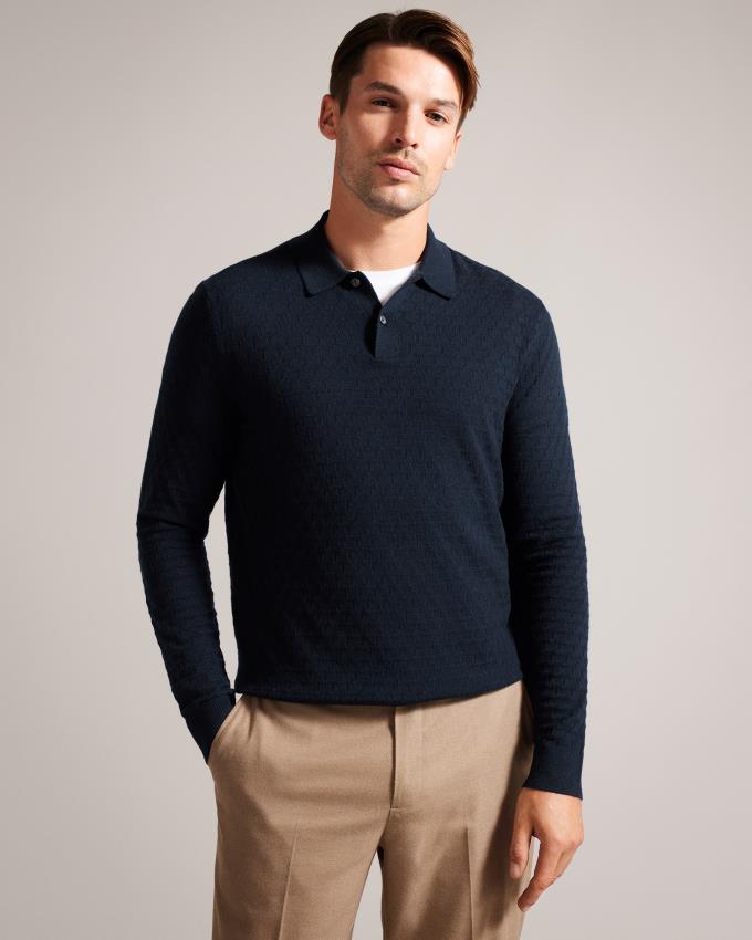 Polo Ted Baker Long Sleeve Knitted Bleu Marine Homme | BUV-29223441